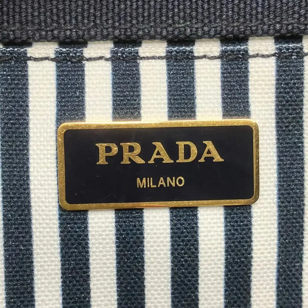Prada Canapa Tote Bag 1BG439 Navy Cream